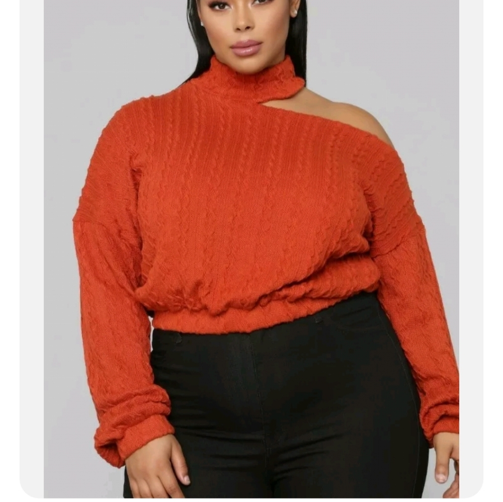 Fashion Nova Curve Cut Off Sweater Rust Color